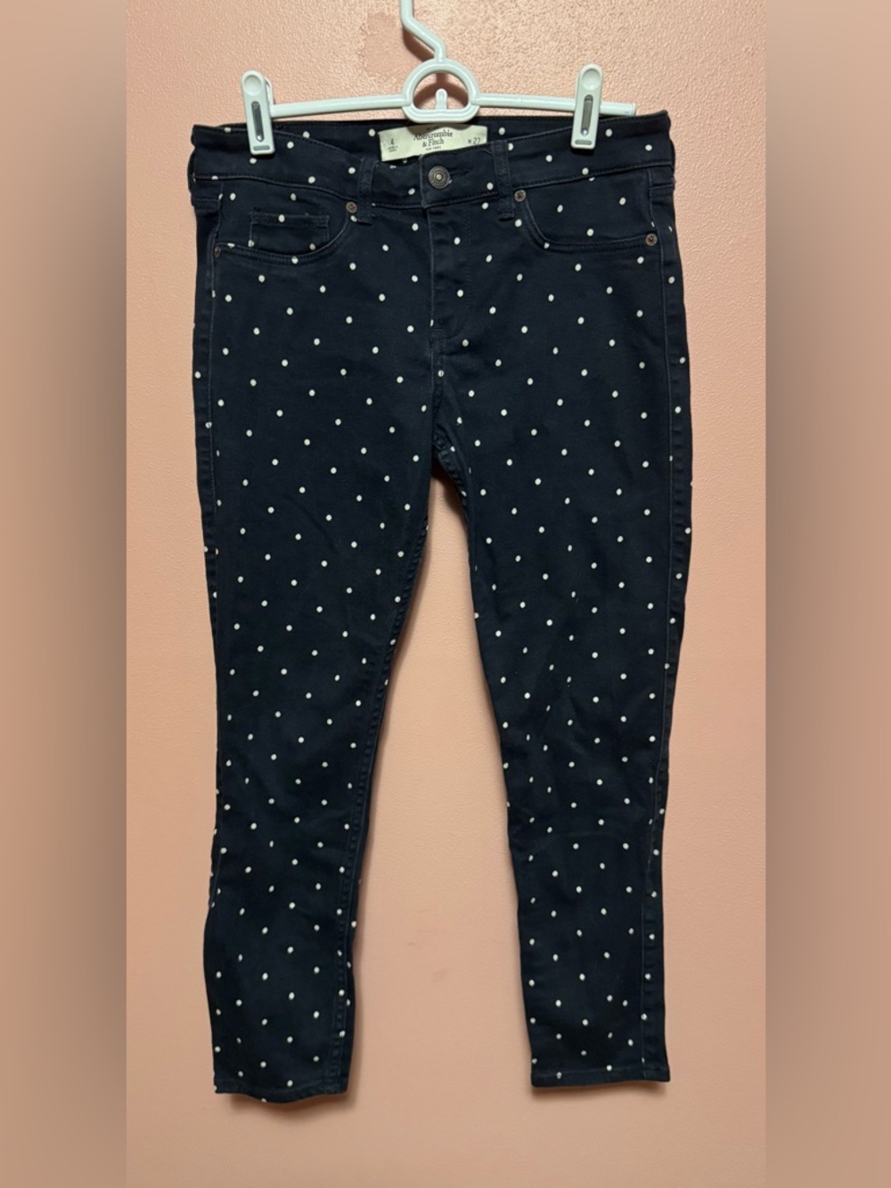 Abercrombie & Fitch Navy Jeans with White Polka Dots